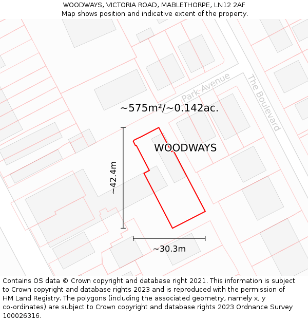 WOODWAYS, VICTORIA ROAD, MABLETHORPE, LN12 2AF: Plot and title map