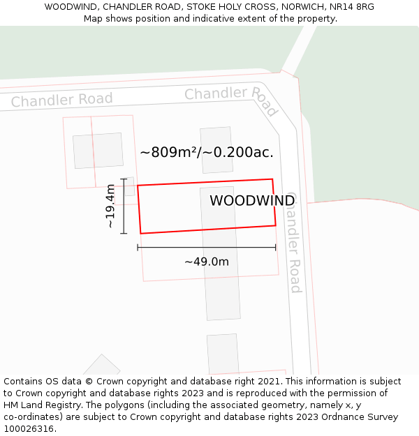 WOODWIND, CHANDLER ROAD, STOKE HOLY CROSS, NORWICH, NR14 8RG: Plot and title map