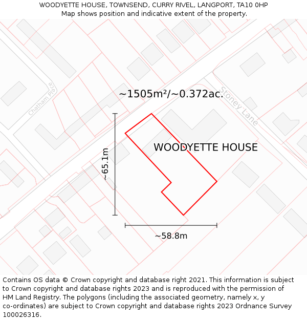 WOODYETTE HOUSE, TOWNSEND, CURRY RIVEL, LANGPORT, TA10 0HP: Plot and title map