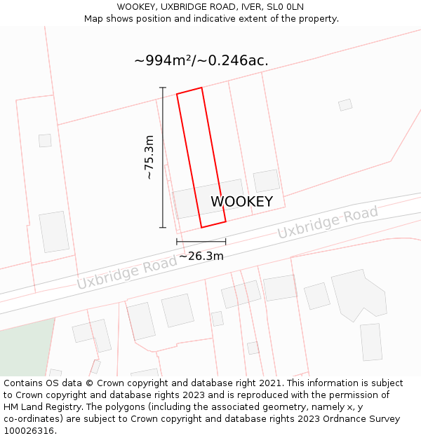 WOOKEY, UXBRIDGE ROAD, IVER, SL0 0LN: Plot and title map