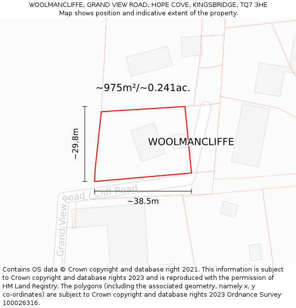 WOOLMANCLIFFE, GRAND VIEW ROAD, HOPE COVE, KINGSBRIDGE, TQ7 3HE: Plot and title map