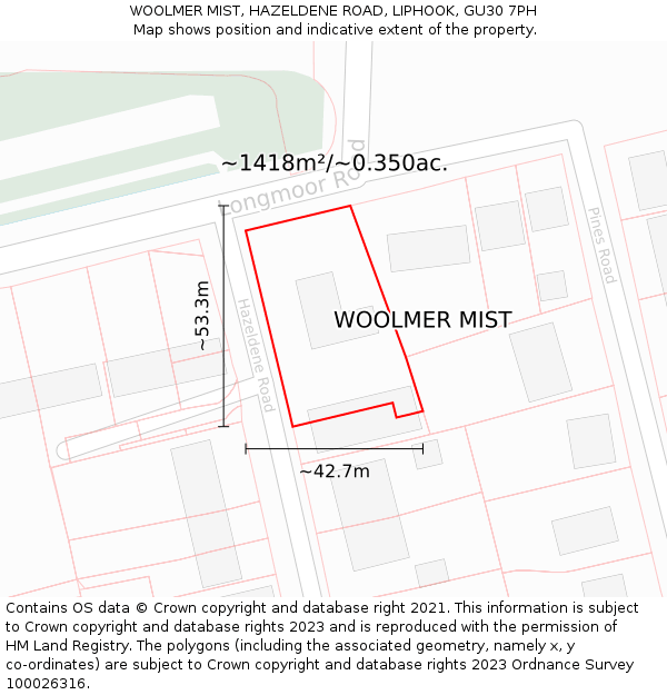 WOOLMER MIST, HAZELDENE ROAD, LIPHOOK, GU30 7PH: Plot and title map
