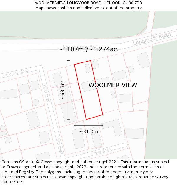 WOOLMER VIEW, LONGMOOR ROAD, LIPHOOK, GU30 7PB: Plot and title map