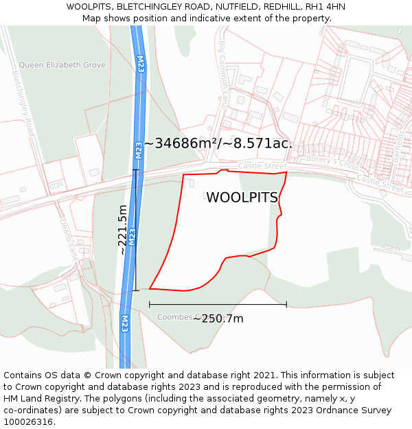 WOOLPITS, BLETCHINGLEY ROAD, NUTFIELD, REDHILL, RH1 4HN: Plot and title map