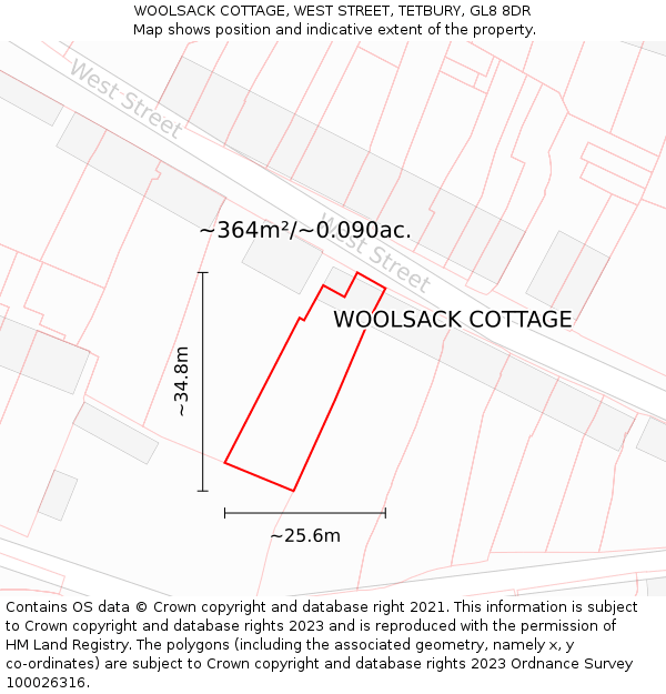 WOOLSACK COTTAGE, WEST STREET, TETBURY, GL8 8DR: Plot and title map