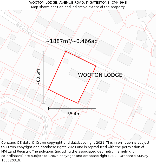 WOOTON LODGE, AVENUE ROAD, INGATESTONE, CM4 9HB: Plot and title map