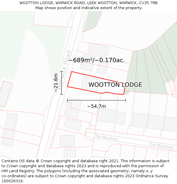 WOOTTON LODGE, WARWICK ROAD, LEEK WOOTTON, WARWICK, CV35 7RB: Plot and title map