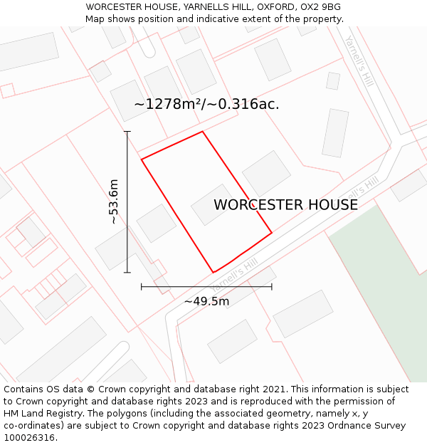 WORCESTER HOUSE, YARNELLS HILL, OXFORD, OX2 9BG: Plot and title map