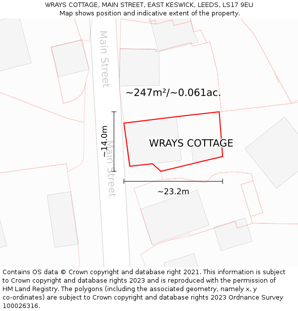 WRAYS COTTAGE, MAIN STREET, EAST KESWICK, LEEDS, LS17 9EU: Plot and title map