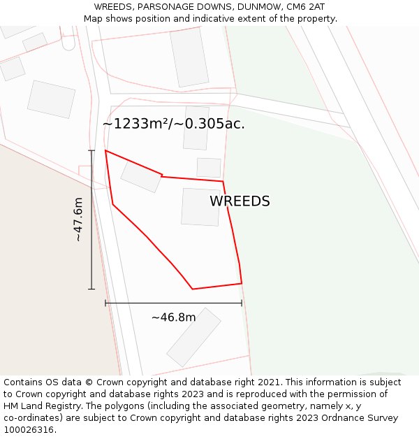 WREEDS, PARSONAGE DOWNS, DUNMOW, CM6 2AT: Plot and title map
