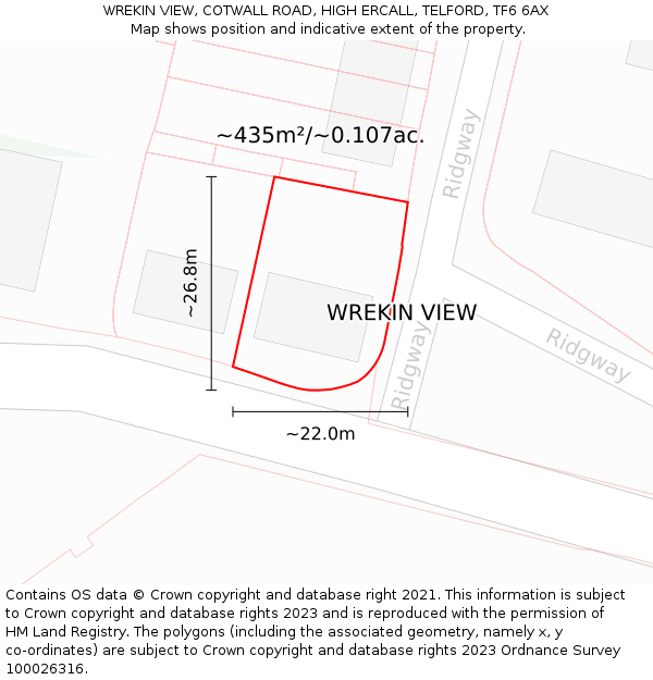 WREKIN VIEW, COTWALL ROAD, HIGH ERCALL, TELFORD, TF6 6AX: Plot and title map