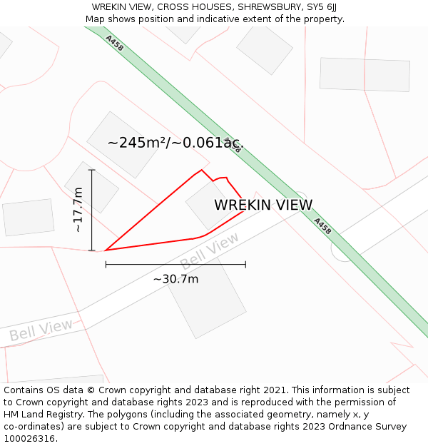 WREKIN VIEW, CROSS HOUSES, SHREWSBURY, SY5 6JJ: Plot and title map