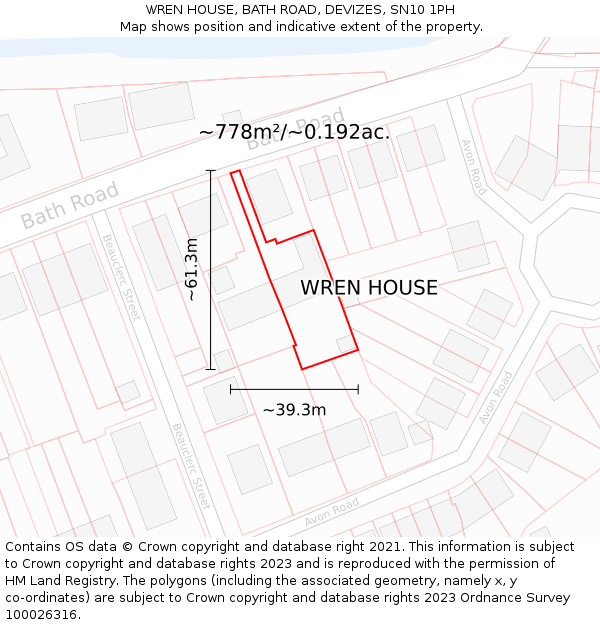 WREN HOUSE, BATH ROAD, DEVIZES, SN10 1PH: Plot and title map