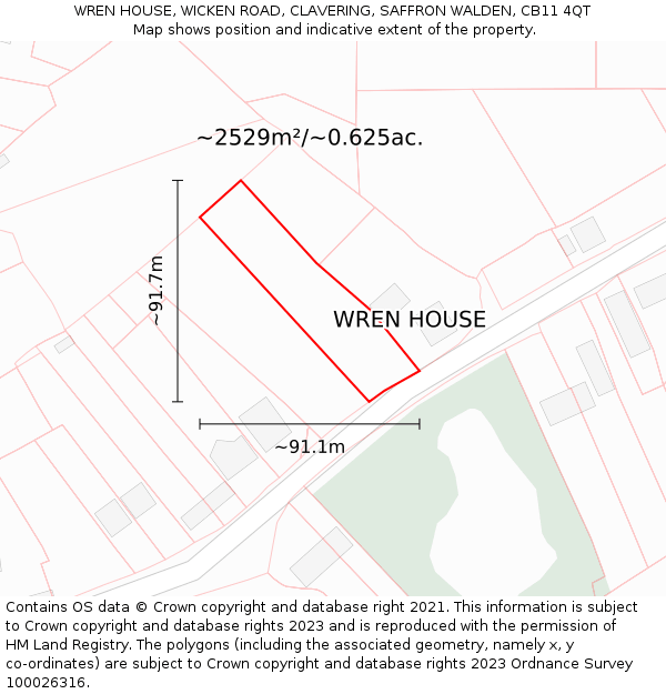 WREN HOUSE, WICKEN ROAD, CLAVERING, SAFFRON WALDEN, CB11 4QT: Plot and title map