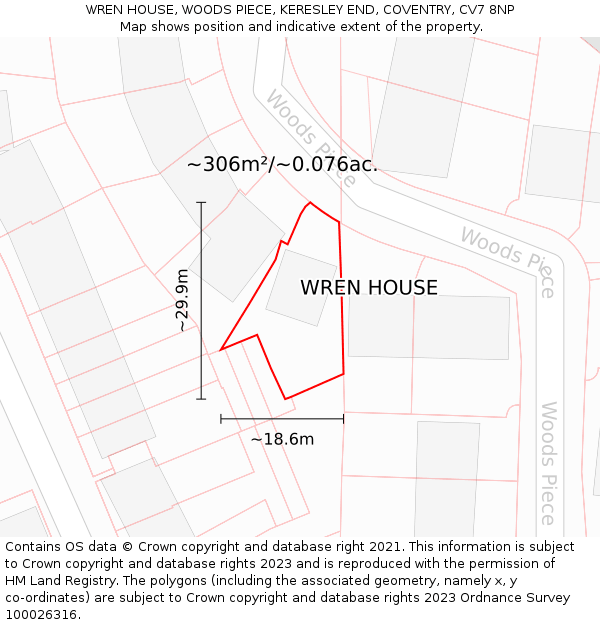 WREN HOUSE, WOODS PIECE, KERESLEY END, COVENTRY, CV7 8NP: Plot and title map