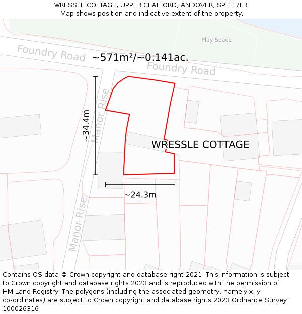 WRESSLE COTTAGE, UPPER CLATFORD, ANDOVER, SP11 7LR: Plot and title map