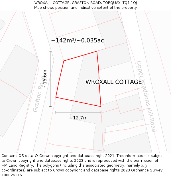 WROXALL COTTAGE, GRAFTON ROAD, TORQUAY, TQ1 1QJ: Plot and title map