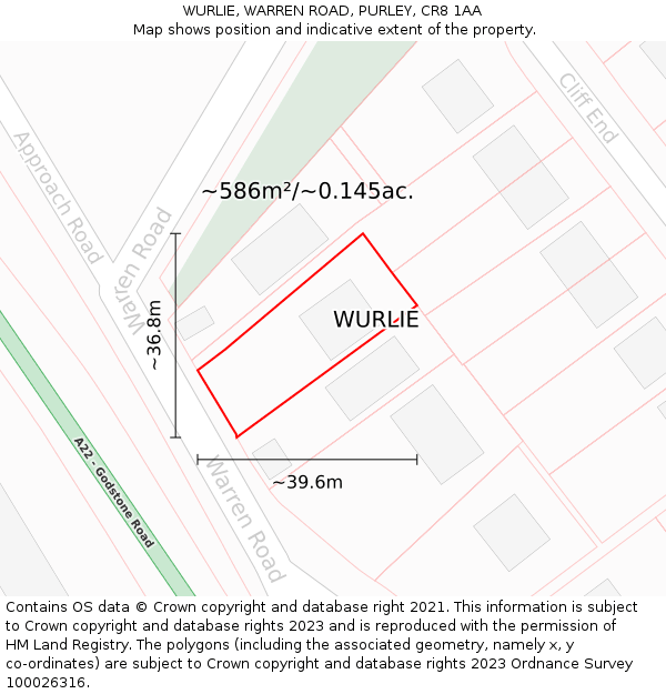 WURLIE, WARREN ROAD, PURLEY, CR8 1AA: Plot and title map