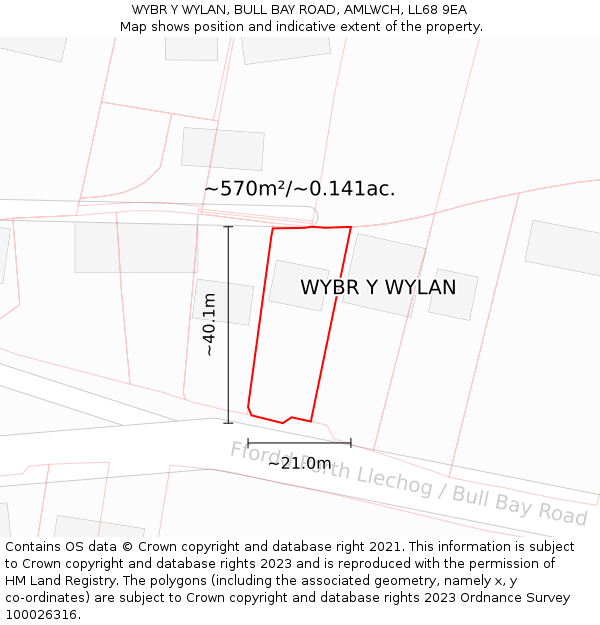 WYBR Y WYLAN, BULL BAY ROAD, AMLWCH, LL68 9EA: Plot and title map