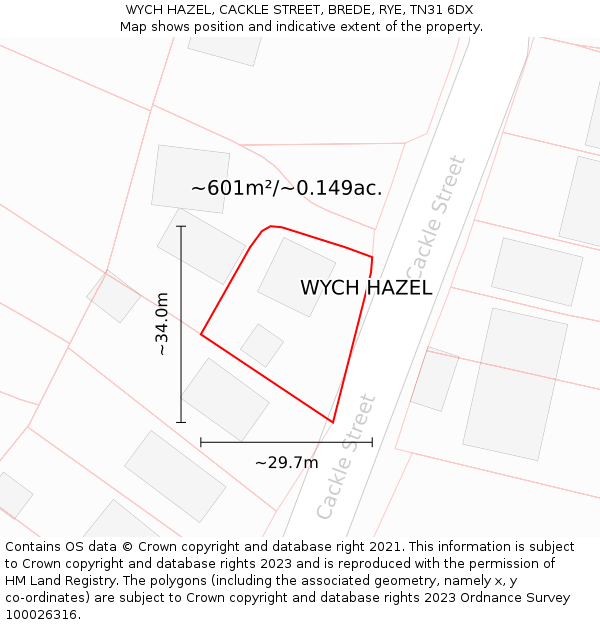 WYCH HAZEL, CACKLE STREET, BREDE, RYE, TN31 6DX: Plot and title map