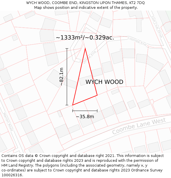 WYCH WOOD, COOMBE END, KINGSTON UPON THAMES, KT2 7DQ: Plot and title map