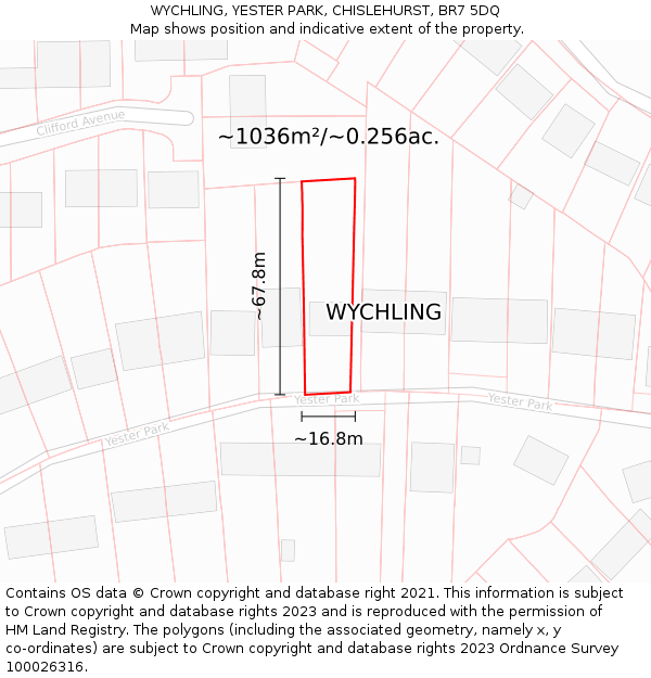 WYCHLING, YESTER PARK, CHISLEHURST, BR7 5DQ: Plot and title map