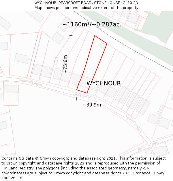 WYCHNOUR, PEARCROFT ROAD, STONEHOUSE, GL10 2JY: Plot and title map
