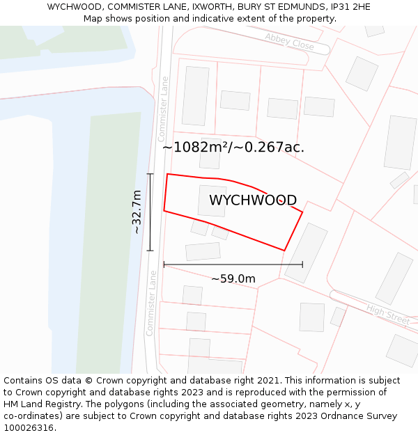 WYCHWOOD, COMMISTER LANE, IXWORTH, BURY ST EDMUNDS, IP31 2HE: Plot and title map