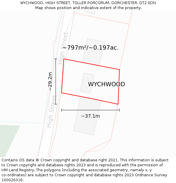 WYCHWOOD, HIGH STREET, TOLLER PORCORUM, DORCHESTER, DT2 0DN: Plot and title map