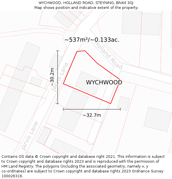 WYCHWOOD, HOLLAND ROAD, STEYNING, BN44 3GJ: Plot and title map