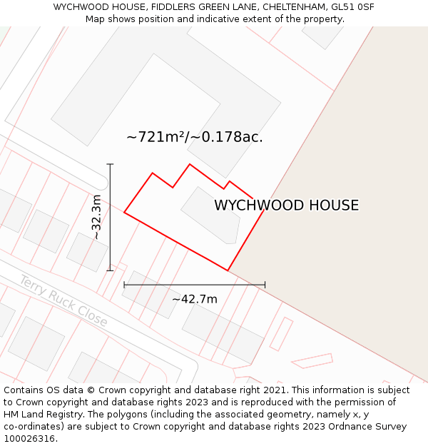 WYCHWOOD HOUSE, FIDDLERS GREEN LANE, CHELTENHAM, GL51 0SF: Plot and title map