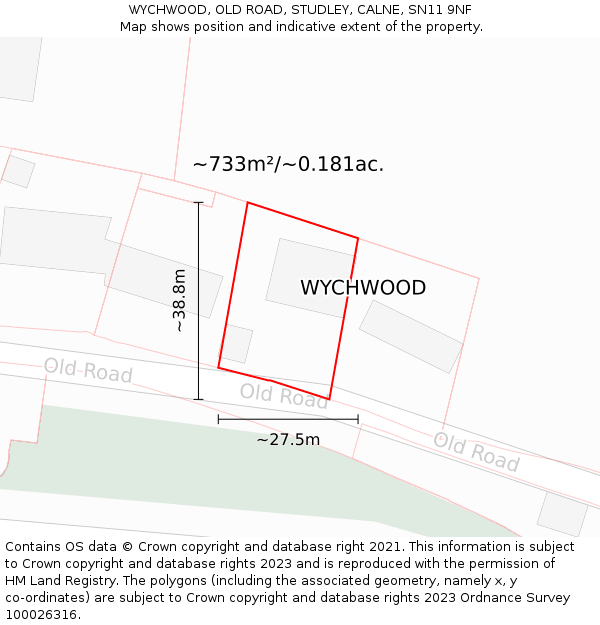 WYCHWOOD, OLD ROAD, STUDLEY, CALNE, SN11 9NF: Plot and title map