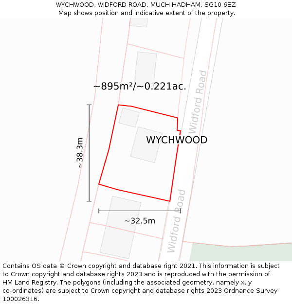 WYCHWOOD, WIDFORD ROAD, MUCH HADHAM, SG10 6EZ: Plot and title map