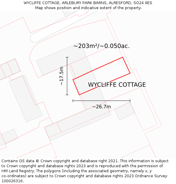 WYCLIFFE COTTAGE, ARLEBURY PARK BARNS, ALRESFORD, SO24 9ES: Plot and title map