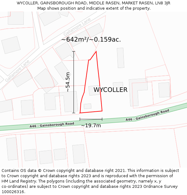 WYCOLLER, GAINSBOROUGH ROAD, MIDDLE RASEN, MARKET RASEN, LN8 3JR: Plot and title map