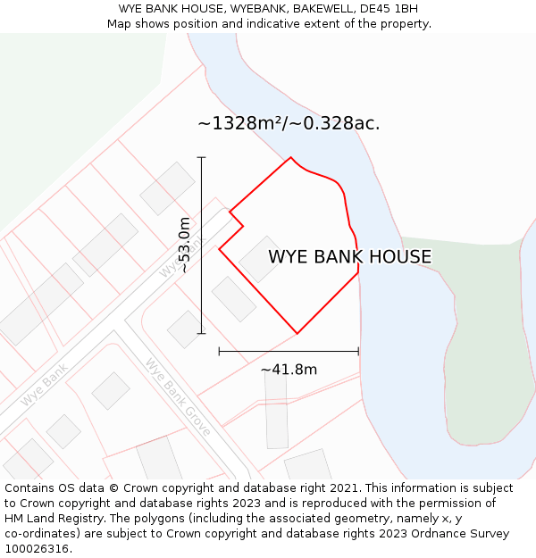 WYE BANK HOUSE, WYEBANK, BAKEWELL, DE45 1BH: Plot and title map