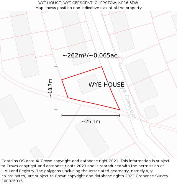 WYE HOUSE, WYE CRESCENT, CHEPSTOW, NP16 5DW: Plot and title map