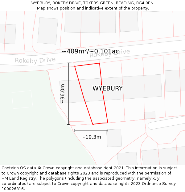 WYEBURY, ROKEBY DRIVE, TOKERS GREEN, READING, RG4 9EN: Plot and title map