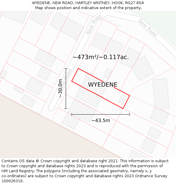 WYEDENE, NEW ROAD, HARTLEY WINTNEY, HOOK, RG27 8SA: Plot and title map