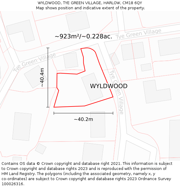 WYLDWOOD, TYE GREEN VILLAGE, HARLOW, CM18 6QY: Plot and title map