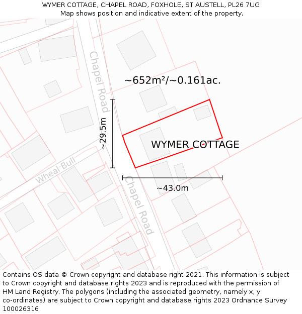 WYMER COTTAGE, CHAPEL ROAD, FOXHOLE, ST AUSTELL, PL26 7UG: Plot and title map