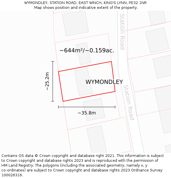 WYMONDLEY, STATION ROAD, EAST WINCH, KING'S LYNN, PE32 1NR: Plot and title map