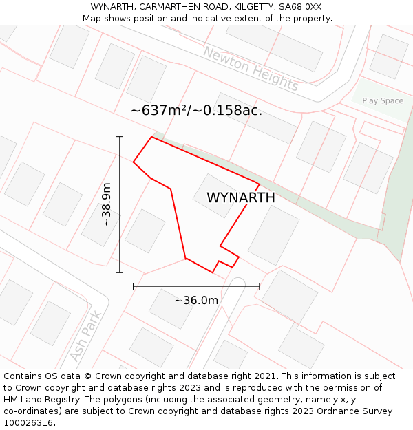 WYNARTH, CARMARTHEN ROAD, KILGETTY, SA68 0XX: Plot and title map