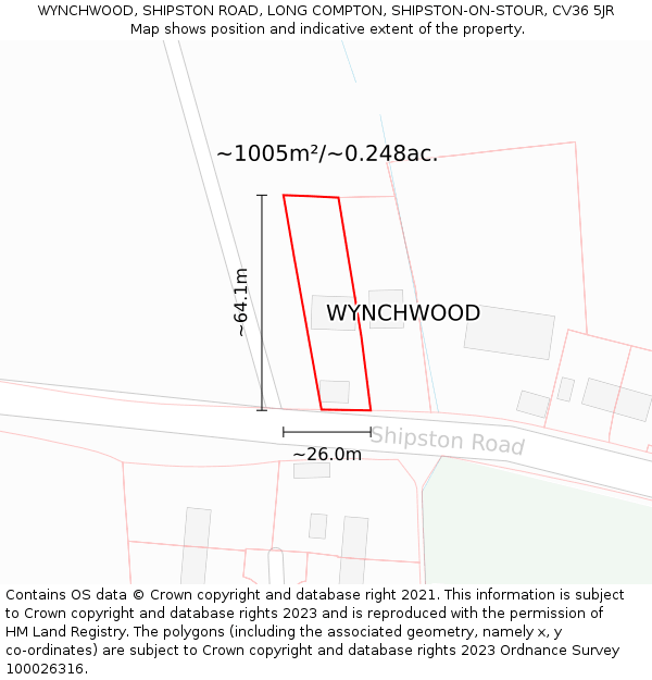 WYNCHWOOD, SHIPSTON ROAD, LONG COMPTON, SHIPSTON-ON-STOUR, CV36 5JR: Plot and title map