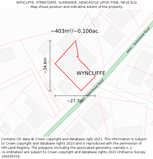 WYNCLIFFE, STREETGATE, SUNNISIDE, NEWCASTLE UPON TYNE, NE16 5LQ: Plot and title map