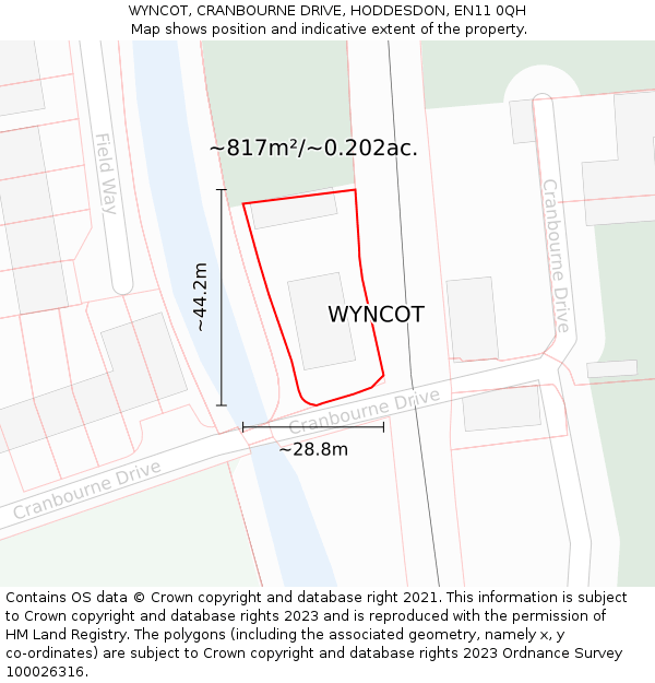 WYNCOT, CRANBOURNE DRIVE, HODDESDON, EN11 0QH: Plot and title map