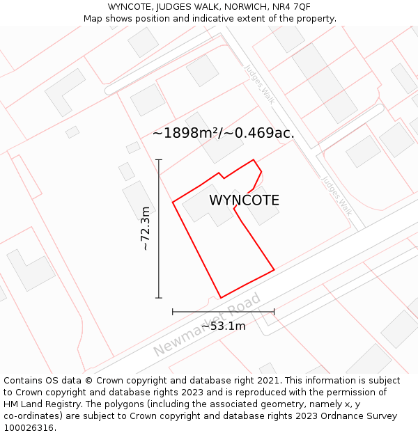 WYNCOTE, JUDGES WALK, NORWICH, NR4 7QF: Plot and title map