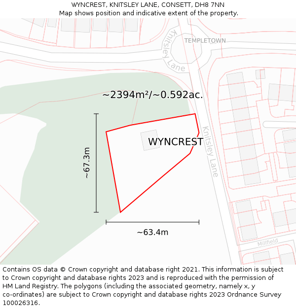 WYNCREST, KNITSLEY LANE, CONSETT, DH8 7NN: Plot and title map