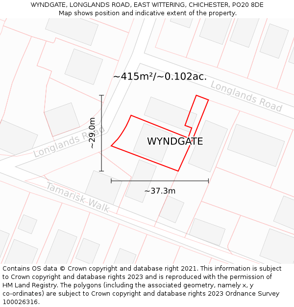 WYNDGATE, LONGLANDS ROAD, EAST WITTERING, CHICHESTER, PO20 8DE: Plot and title map