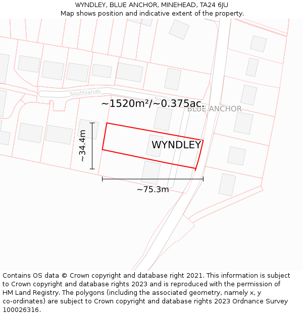 WYNDLEY, BLUE ANCHOR, MINEHEAD, TA24 6JU: Plot and title map